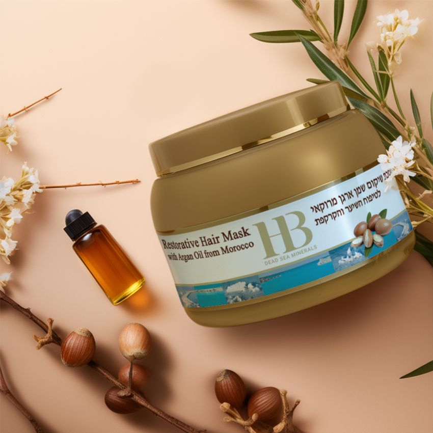 Masca pentru par cu ulei de argan din Maroc, Health and Beauty Marea Moarta, imbogatita cu keratina, fara parabeni, 250 ml