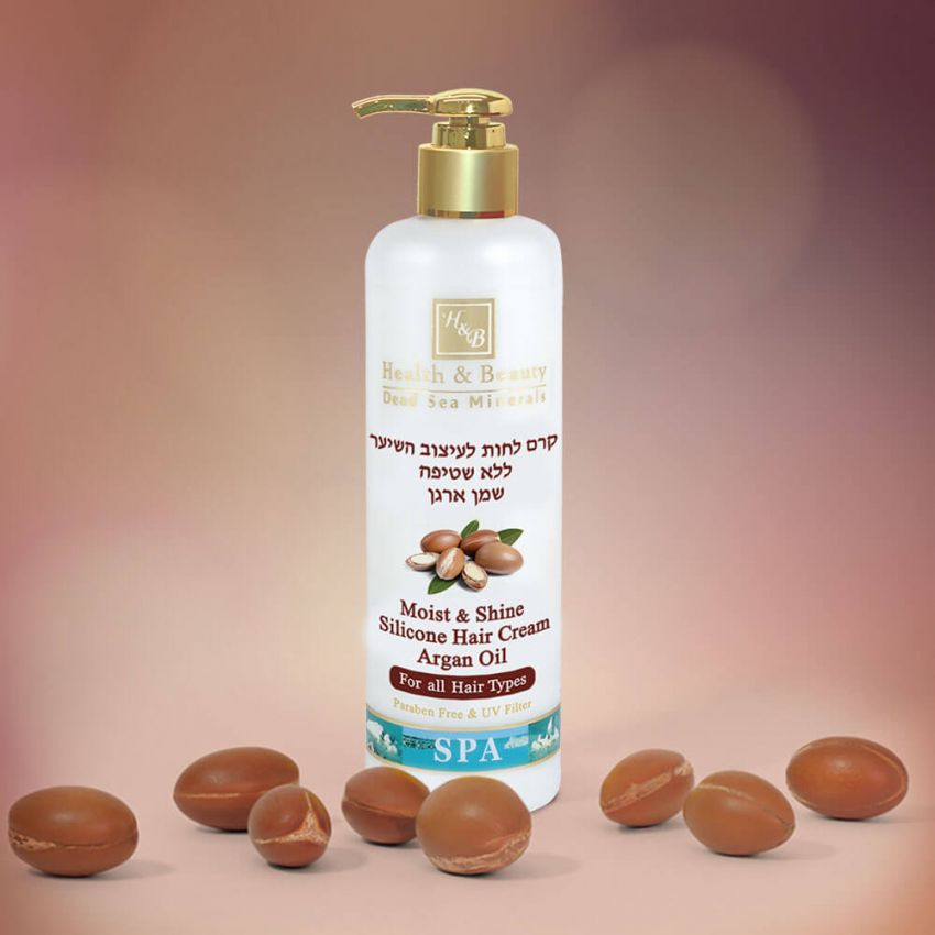 Crema de par cu argan pentru stralucire si hidratare, Health and Beauty Marea Moarta, nu necesita clatire, fara parabeni, 400 ml