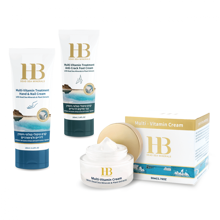 Set cadou multi vitamine, 3 produse, crema de fata + crema de maini + crema picioare, cu minerale de la Marea Moarta, HB Dead Sea