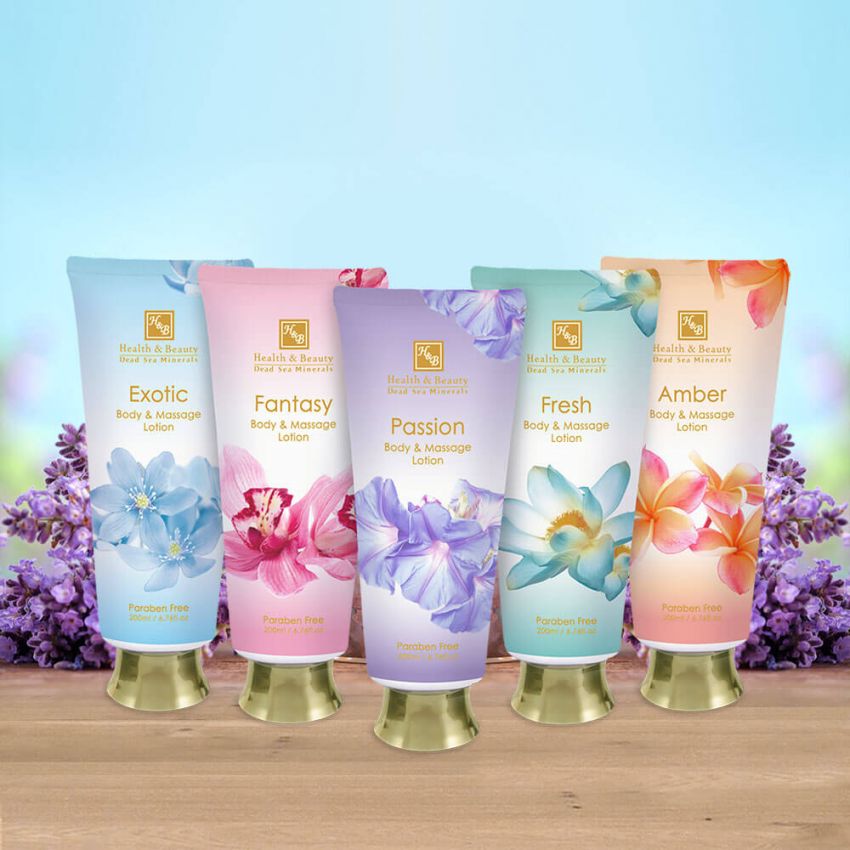 Lotiune de masaj pentru corp, Health and Beauty Marea Moarta, anti-imbatranire, fara parabeni, Amber, 200 ml