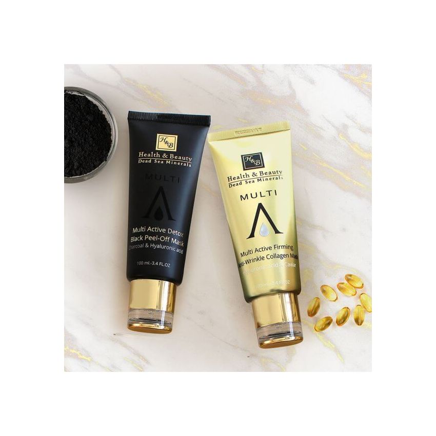 Masca multi activa antirid, pentru fermitate, cu colagen, Health and Beauty Marea Moarta, black series, fara parabeni, 100 ml