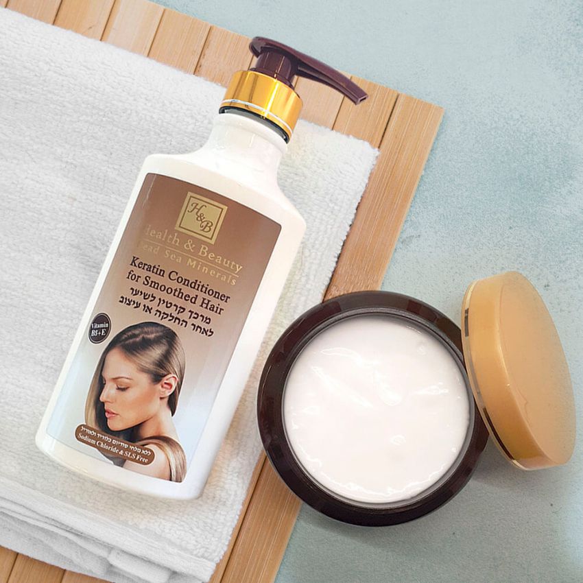 Masca pentru par cu Keratina, Health and Beauty Marea Moarta, efect de netezire, fara parabeni, 500 ml