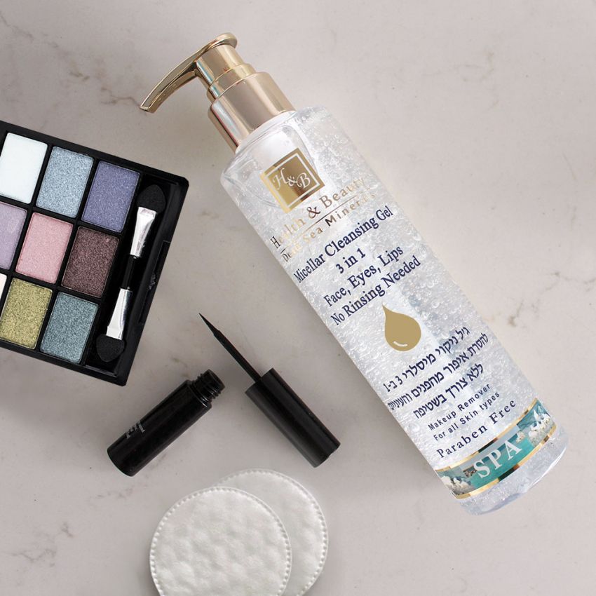 Gel de curatare micelar 3 in 1 fata, ochi si buze - Nu este necesara clatirea, Health and Beauty Marea Moarta, 250 ml