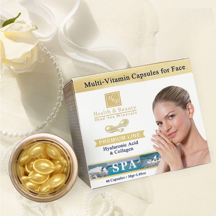 Multi-Vitamina capsule pentru fata cu acid hialuronic si colagen, Health and Beauty Marea Moarta, 40 capsule X 30 gr