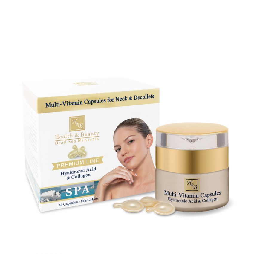 Multi-Vitamina Capsule pentru Gat si Decolteu cu acid hialuronic si colagen, Health and Beauty Marea Moarta, 30 capsule X 70 gr