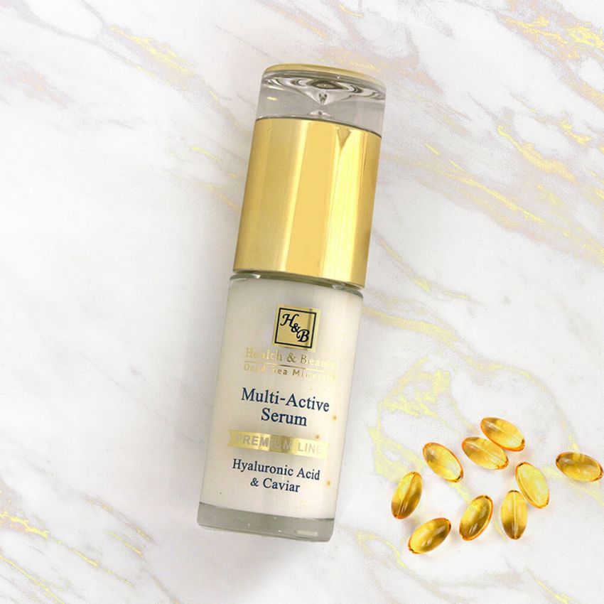 Ser Multi-Activ cu acid hialuronic si Caviar, Health and Beauty Marea Moarta, anti-imbatranire, Omega 3+6, Vitamina E, 40 ml