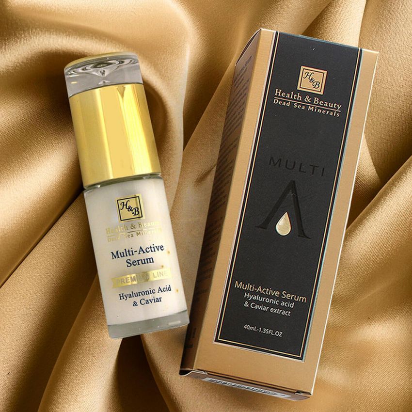 Ser Multi-Activ cu acid hialuronic si Caviar, Health and Beauty Marea Moarta, anti-imbatranire, Omega 3+6, Vitamina E, 40 ml