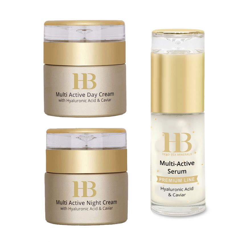 Set cadou 3 produse ingrijire ten Health and Beauty - 2 creme fata plus un ser cu acid hialuronic si caviar