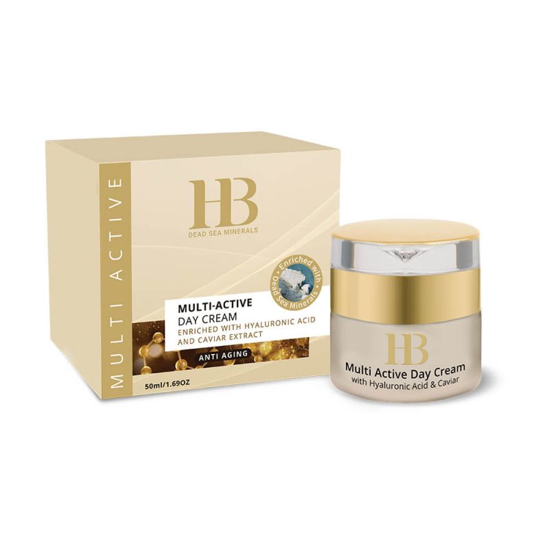 Crema de fata de zi, multi-activa, Health and Beauty Marea Moarta, cu Acid Hialuronic si extract de Caviar, fara parabeni, 50 ml
