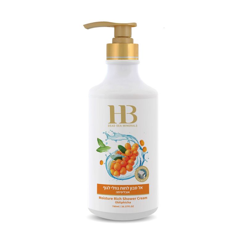 Gel de dus, crema hidratanta cu ulei de catina si minerale de la Marea Moarta, HB Dead Sea, 780 ml