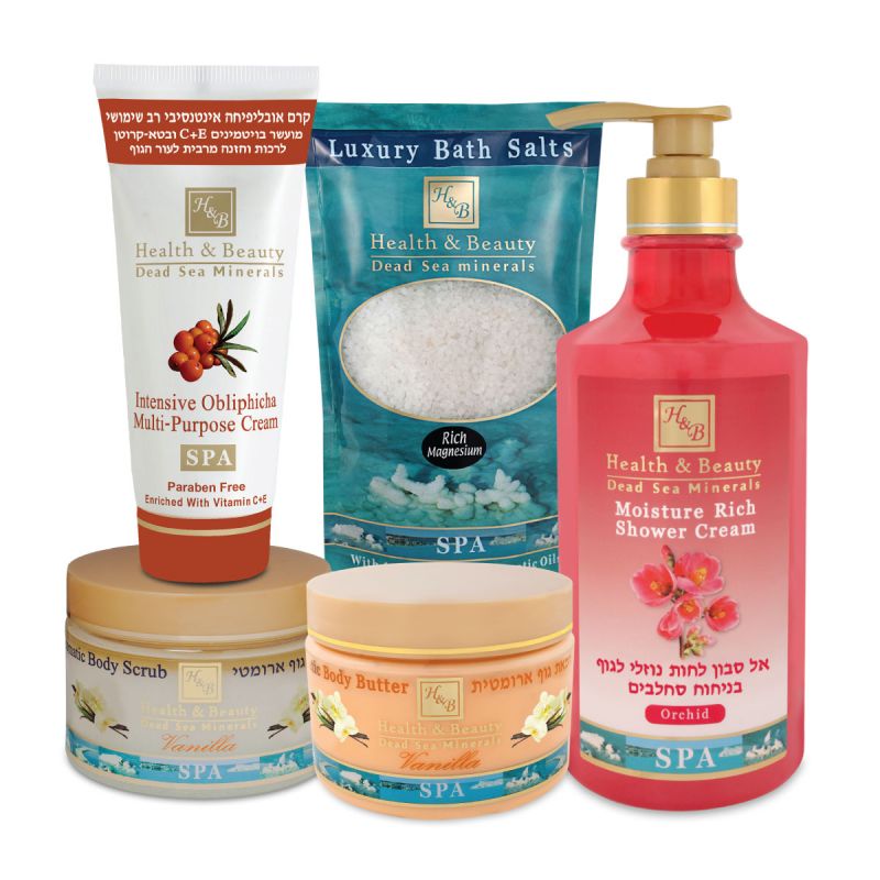 Set relaxare 5 produse, exfoliere, curatare, hidratare Health and Beauty Marea Moarta, Vanilla Madness